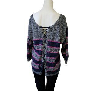 Orb NWT Mulberry large Navy Stripe tied back off shoulder sweater
